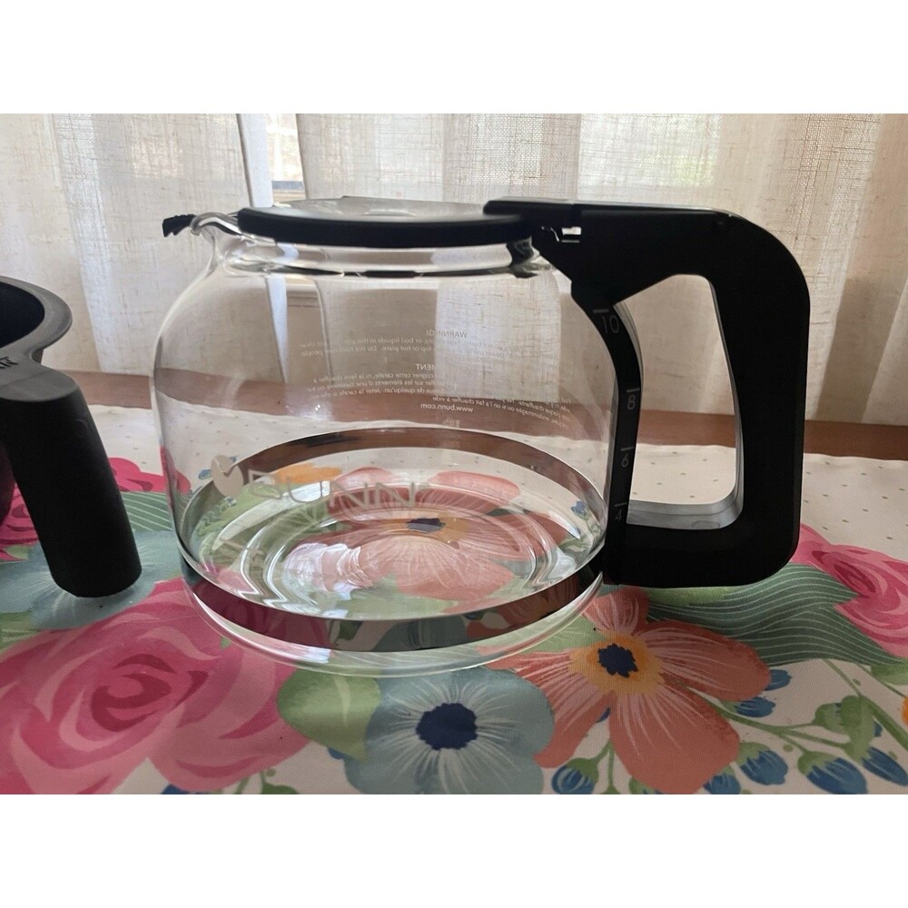 BUNN Coffee Carafe Glass 10 Cup Black Lid Handle with Brew Basket Replacement